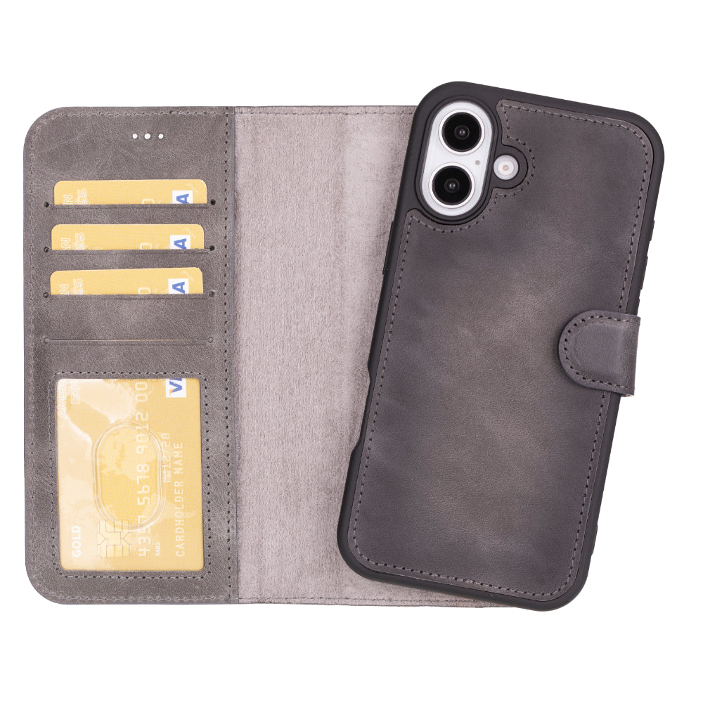 Magic iPhone 16 Genuine Leather Detachable Wallet Case