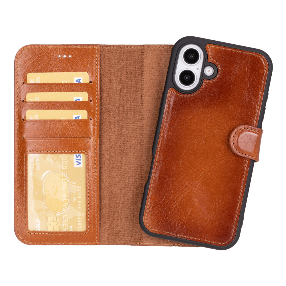 Magic iPhone 16 Genuine Leather Detachable Wallet Case