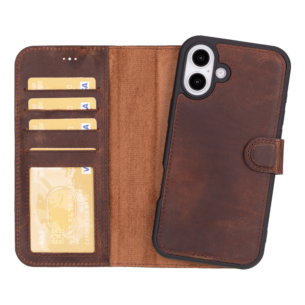 Magic iPhone 16 Plus Genuine Leather Detachable Wallet Case