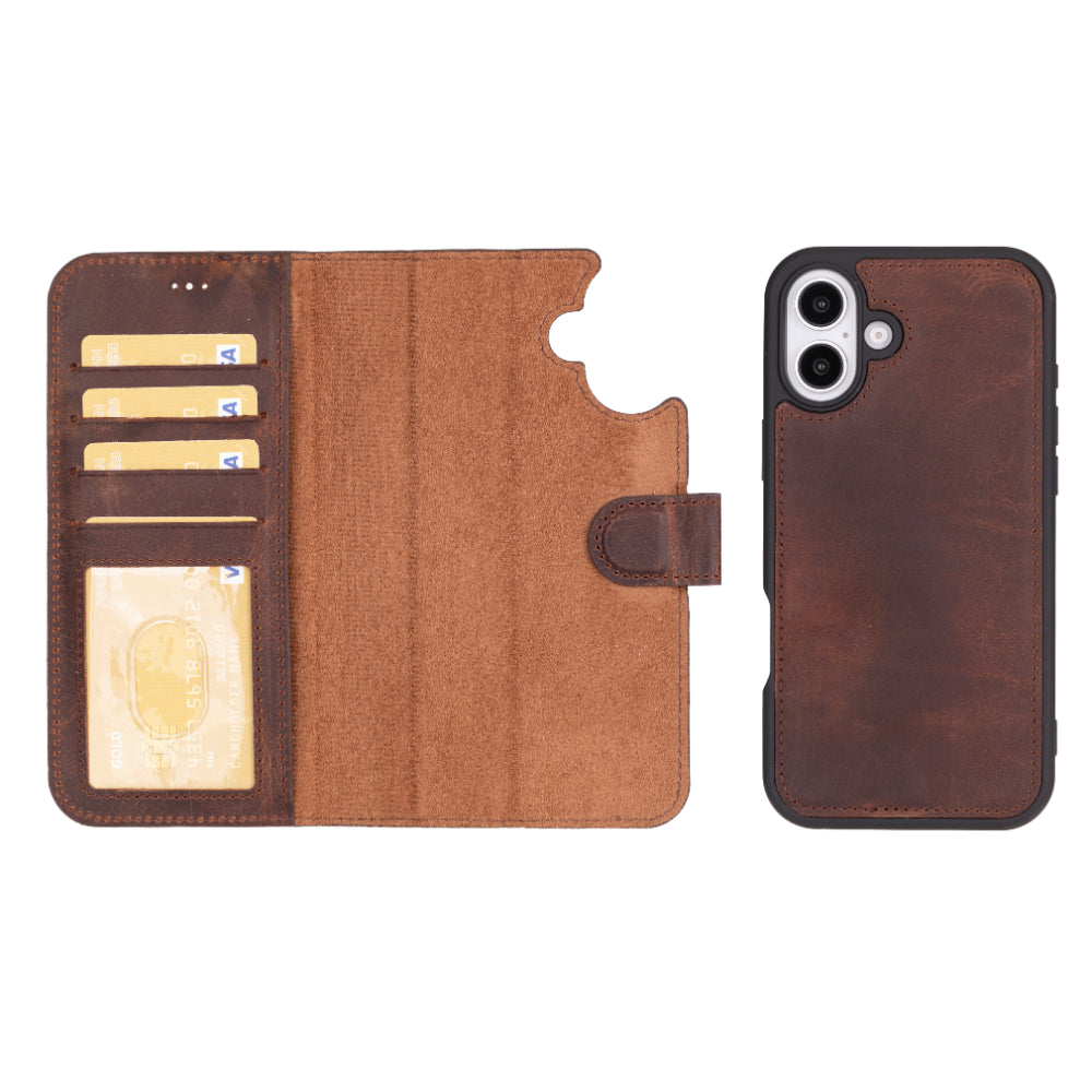 Magic iPhone 16 Genuine Leather Detachable Wallet Case