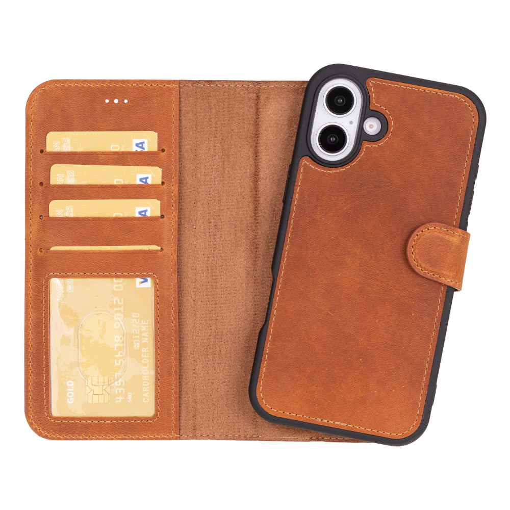 Magic iPhone 16 Plus Genuine Leather Detachable Wallet Case