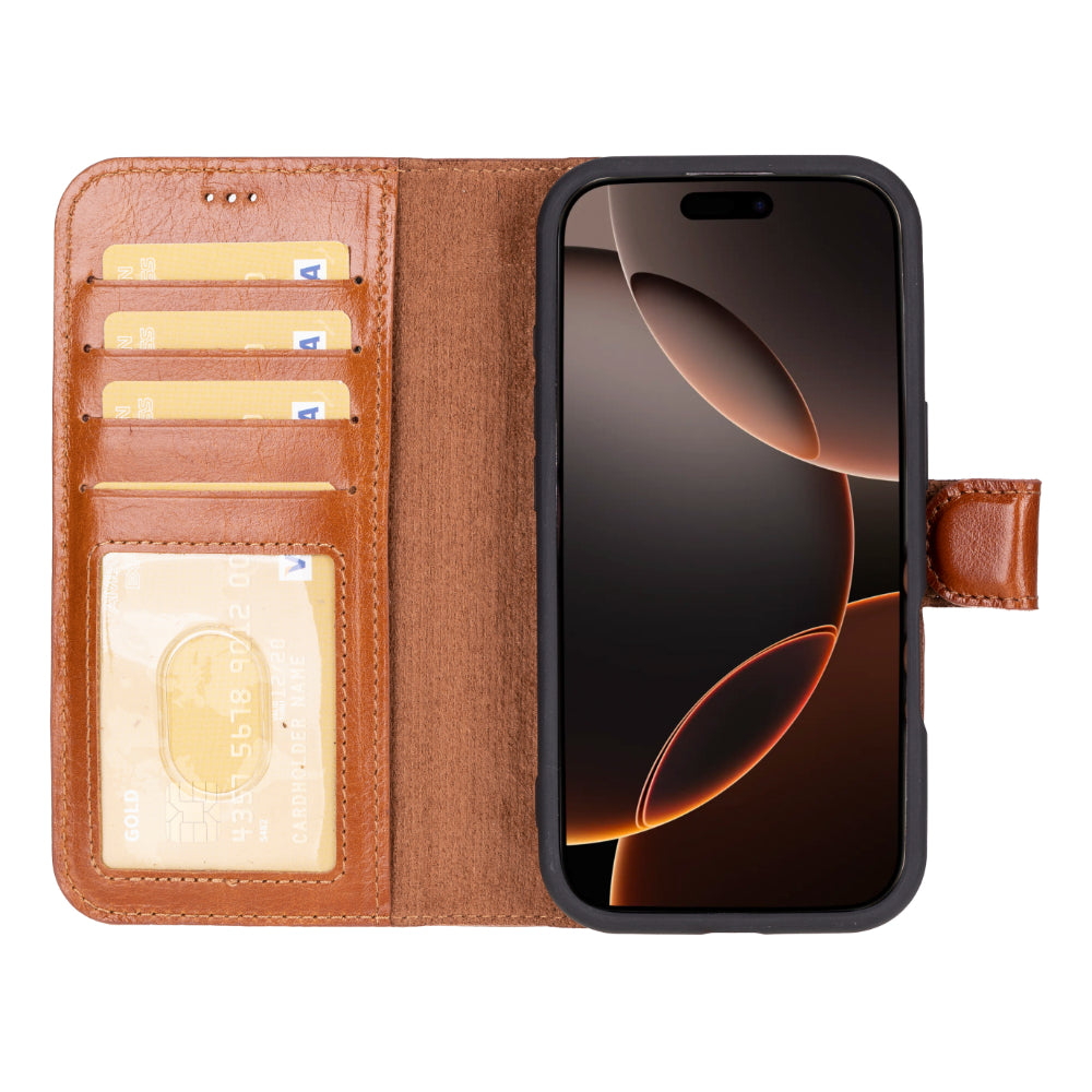 Magic iPhone 16 Pro Genuine Leather Detachable Wallet Case