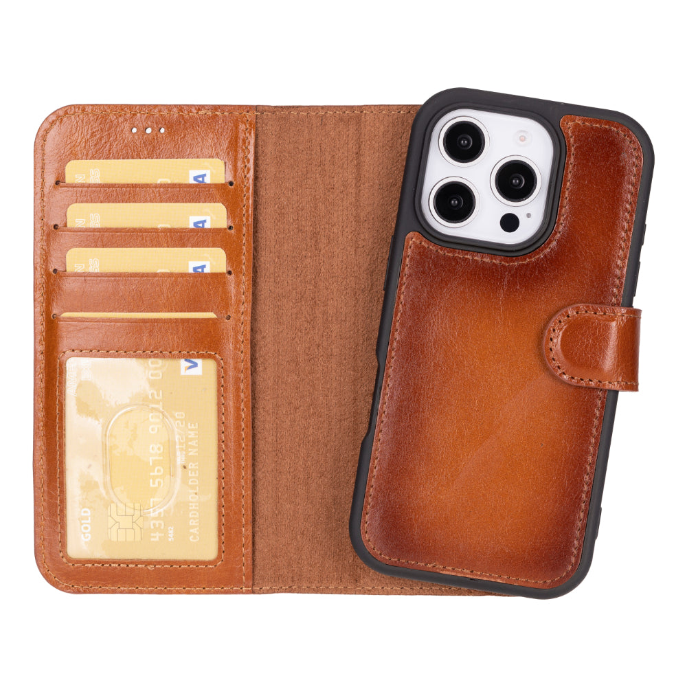 Magic iPhone 16 Pro Max Genuine Leather Detachable Wallet Case