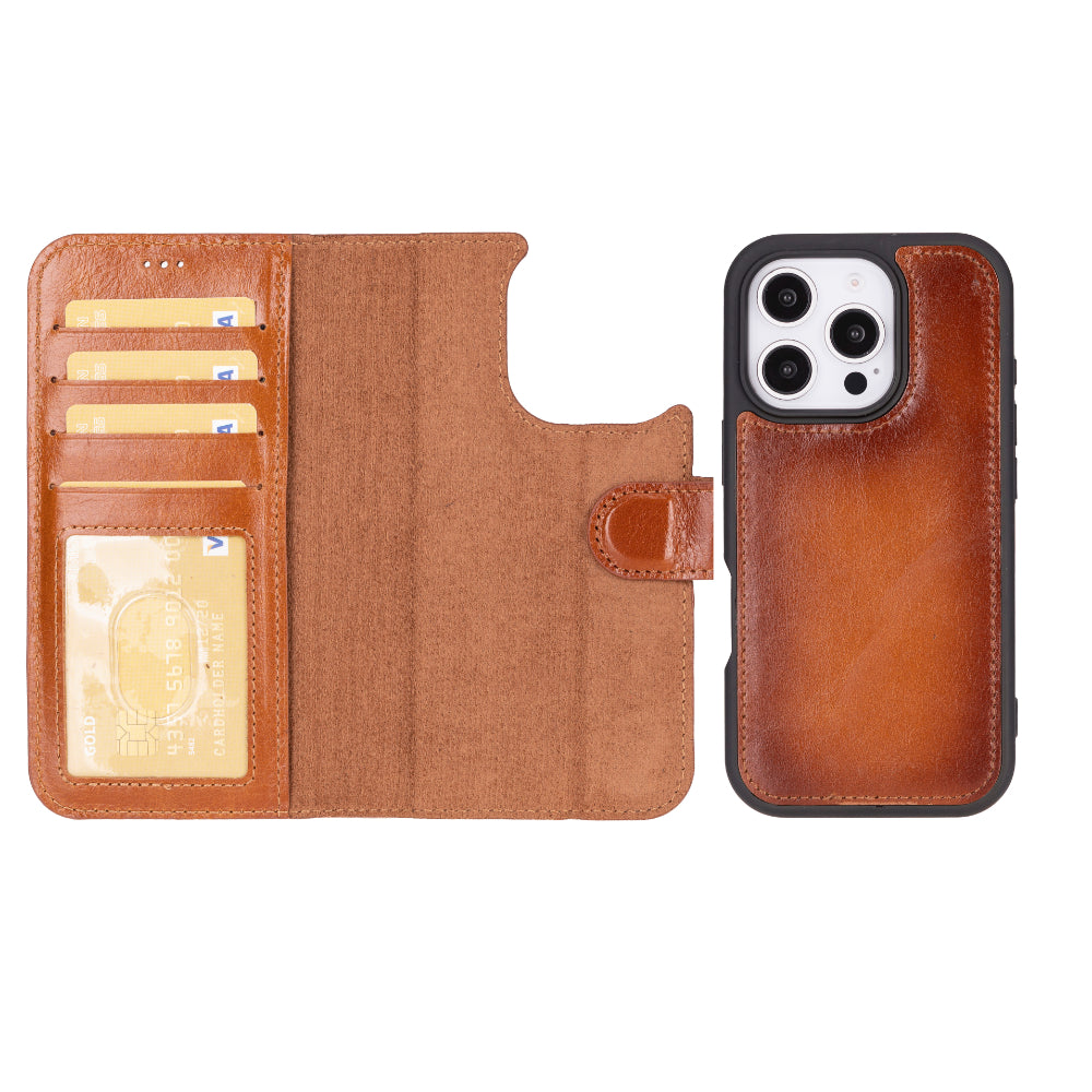 Magic iPhone 16 Pro Genuine Leather Detachable Wallet Case