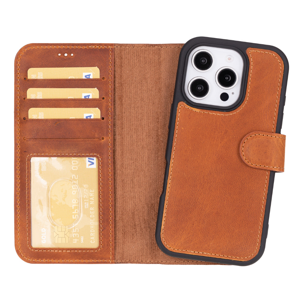 Magic iPhone 16 Pro Genuine Leather Detachable Wallet Case