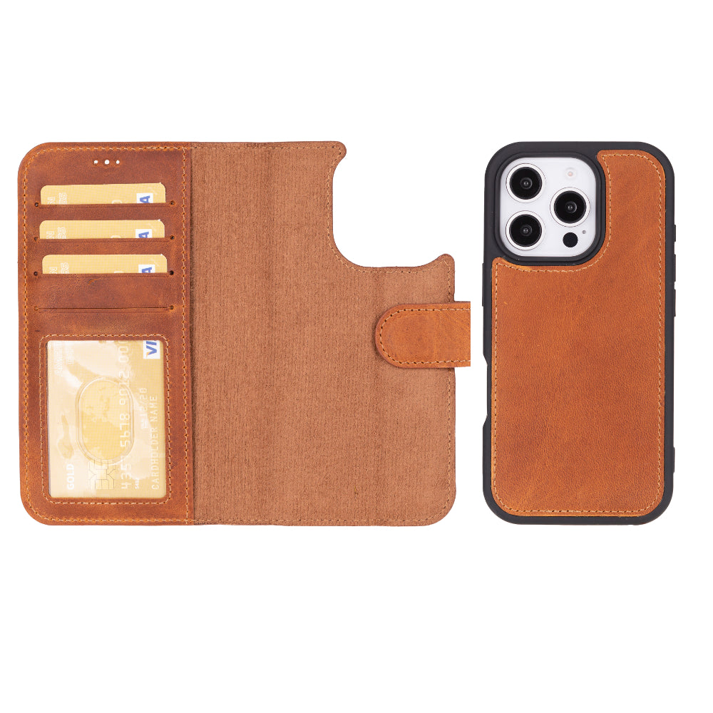 Magic iPhone 16 Pro Genuine Leather Detachable Wallet Case