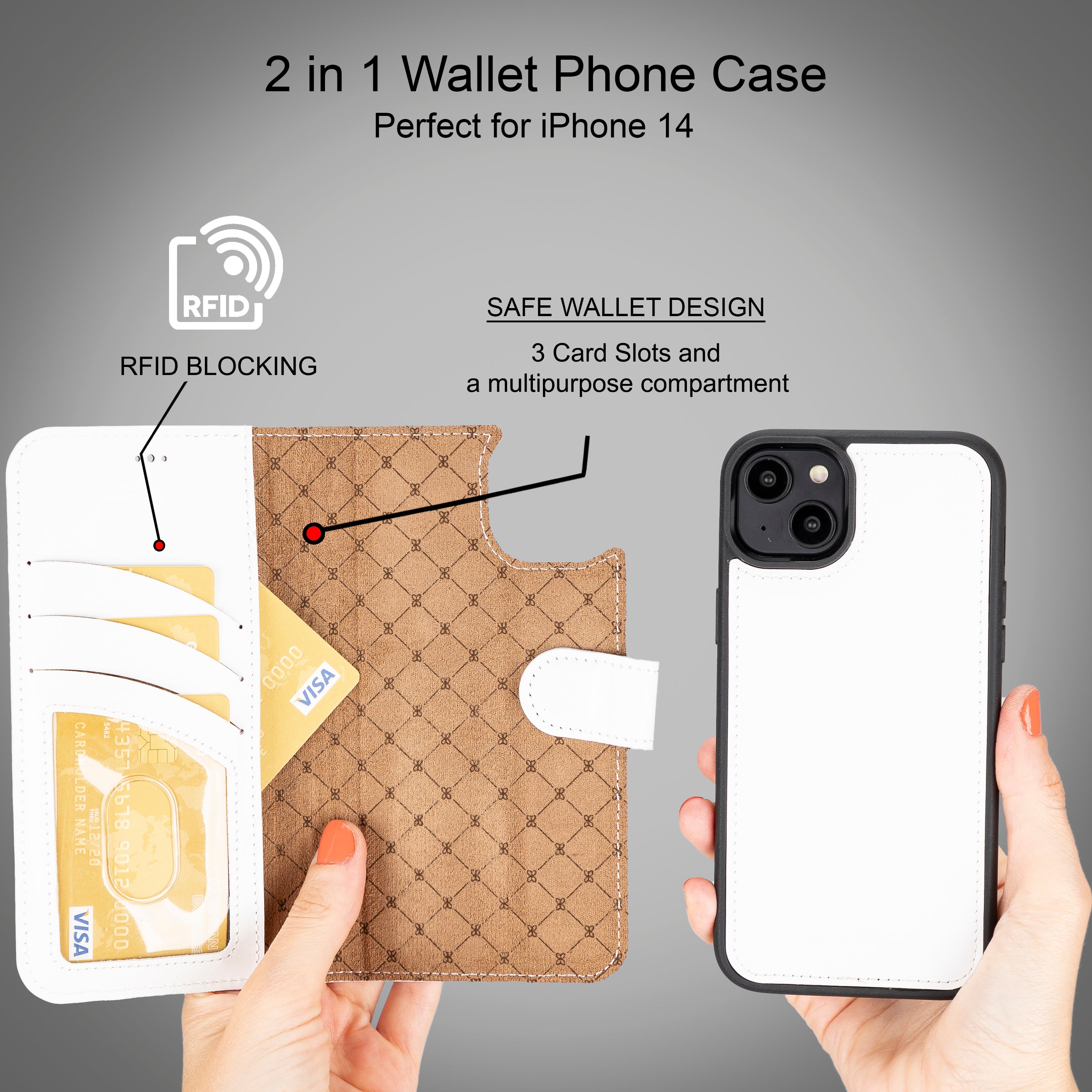 Magic iPhone 14 Series Detachable Colorful Genuine Leather Wallet Case