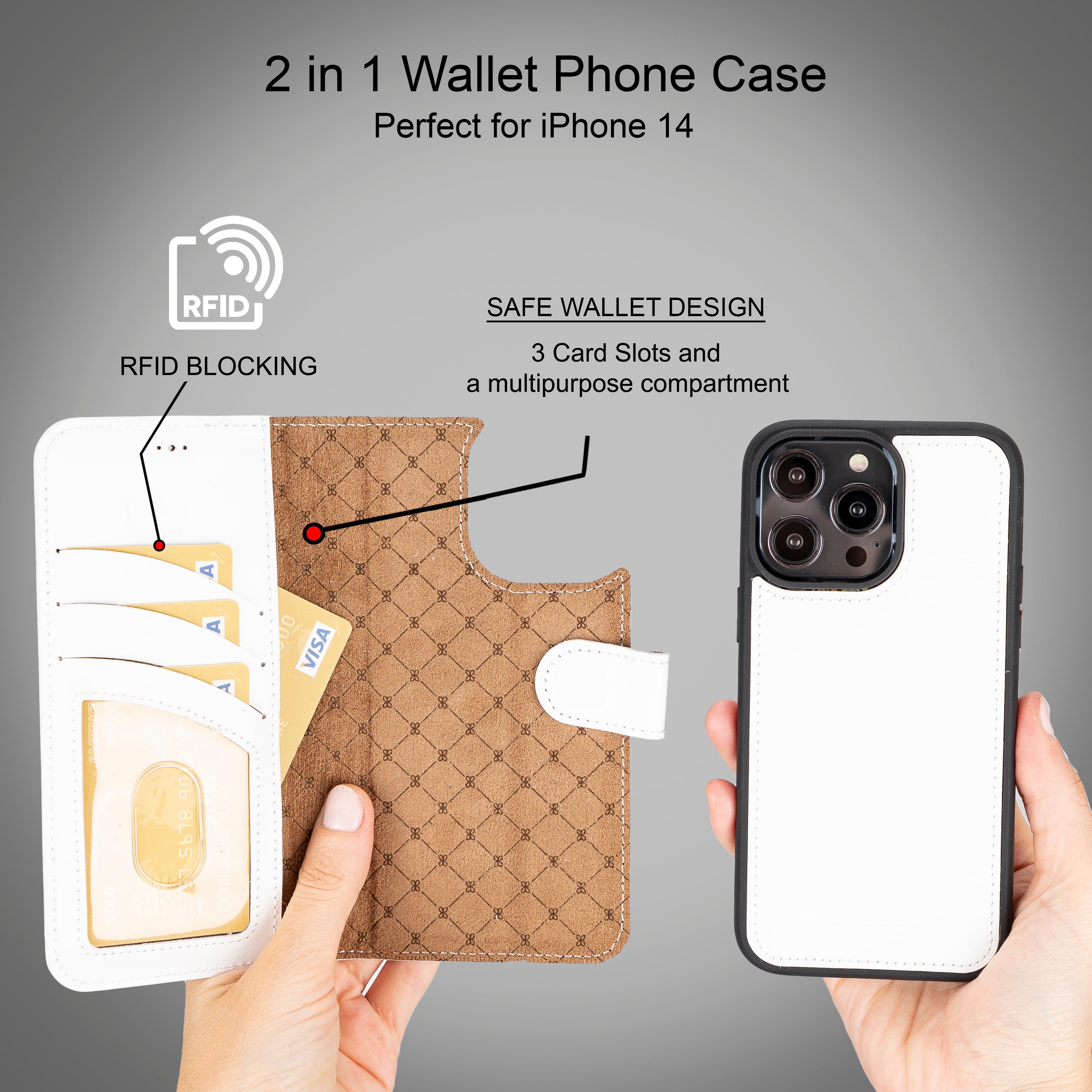 Magic iPhone 14 Series Detachable Colorful Genuine Leather Wallet Case