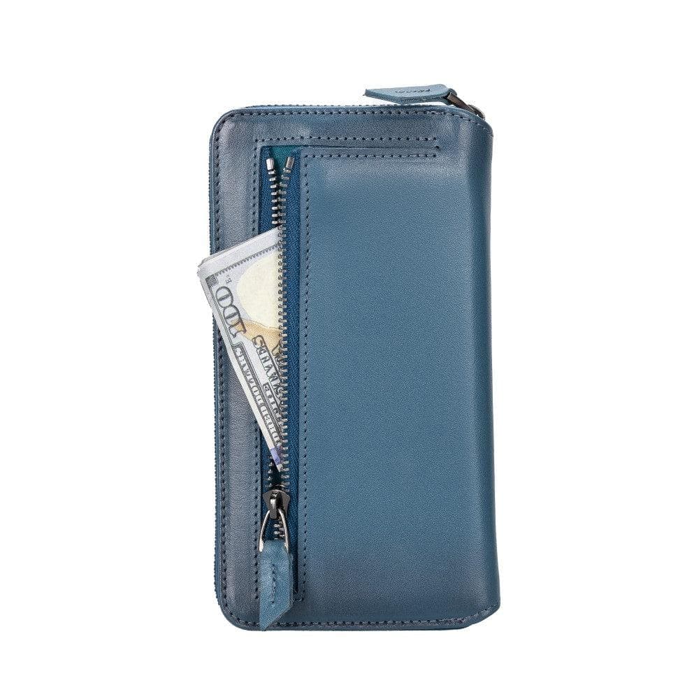 Pouch Magic Wallet iPhone 14 Series Detachable and Zipper Genuine Leather Wallet Case