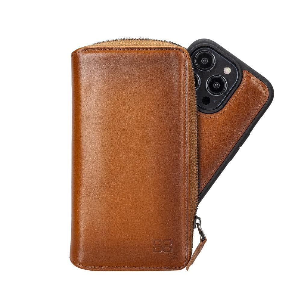 Pouch Magic Wallet iPhone 14 Series Detachable and Zipper Genuine Leather Wallet Case