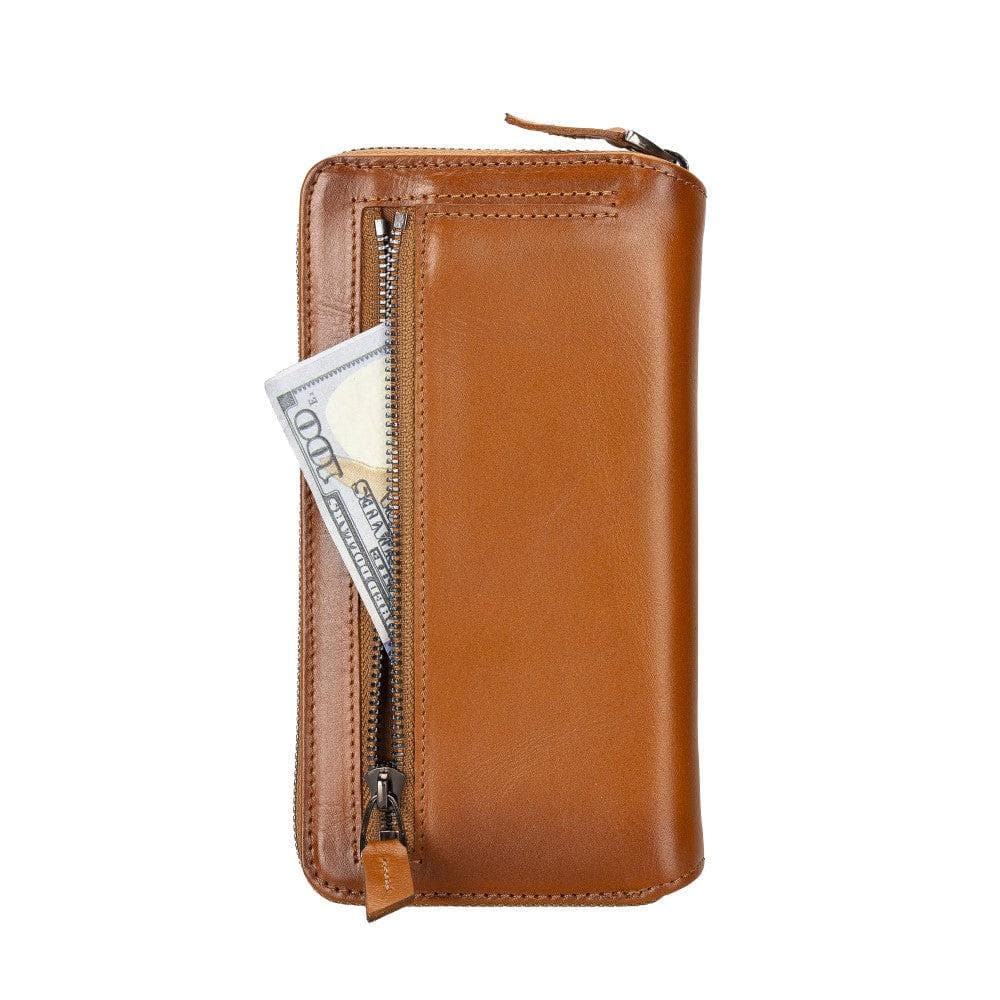 Pouch Magic Wallet iPhone 14 Series Detachable and Zipper Genuine Leather Wallet Case