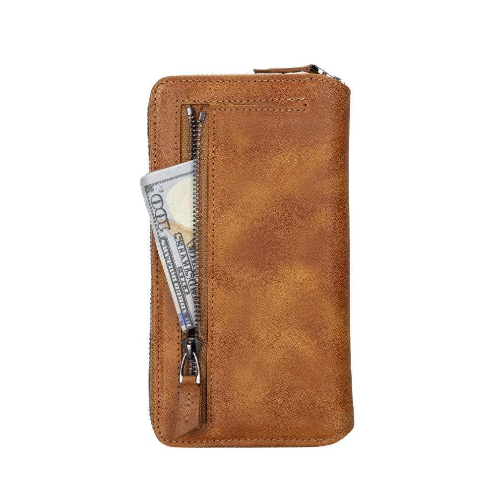 Pouch Magic Wallet iPhone 14 Series Detachable and Zipper Genuine Leather Wallet Case