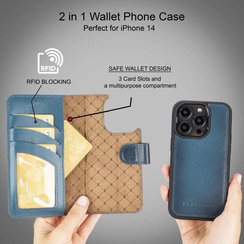 Magic iPhone 14 Series Detachable Colorful Genuine Leather Wallet Case