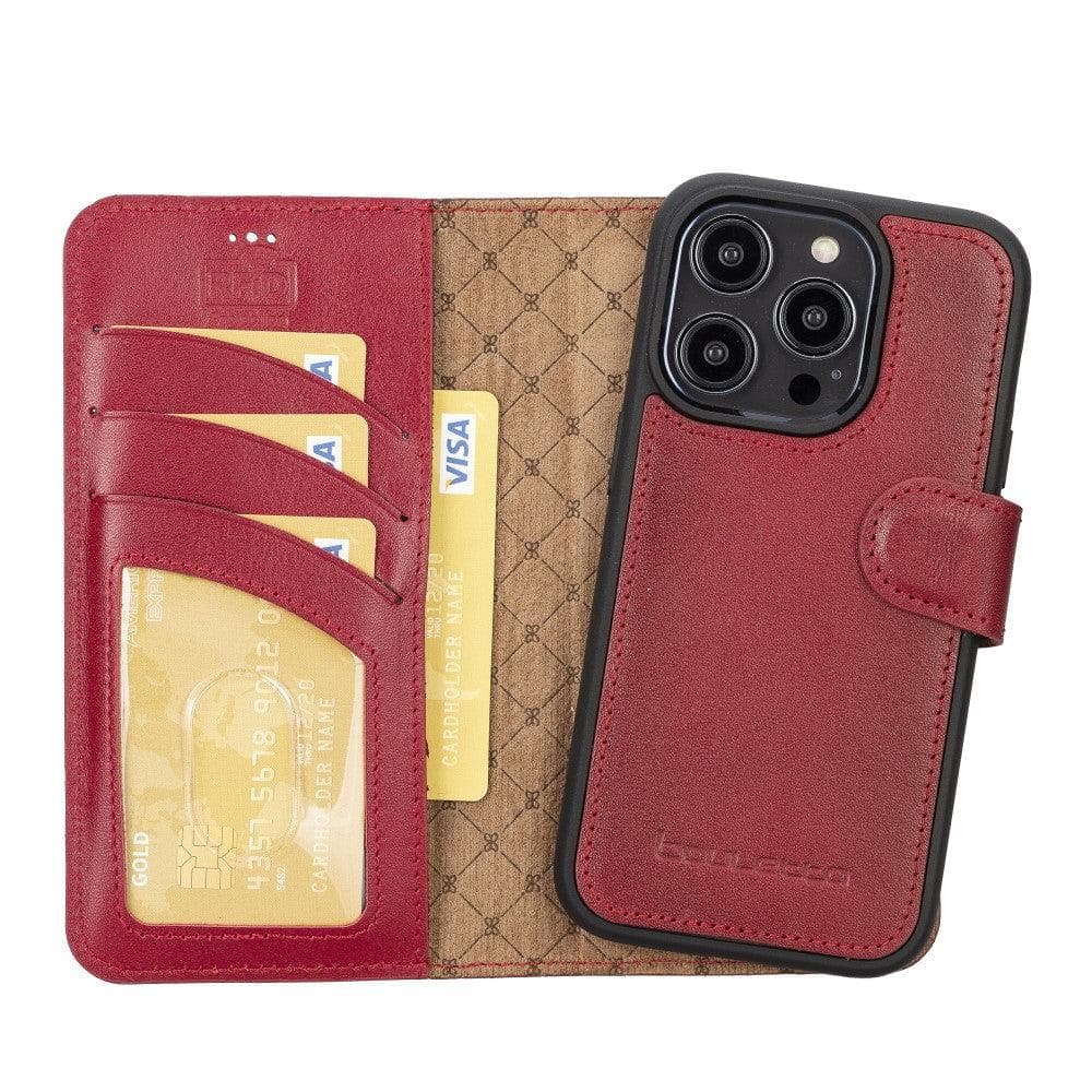 Magic iPhone 14 Series Detachable Colorful Genuine Leather Wallet Case