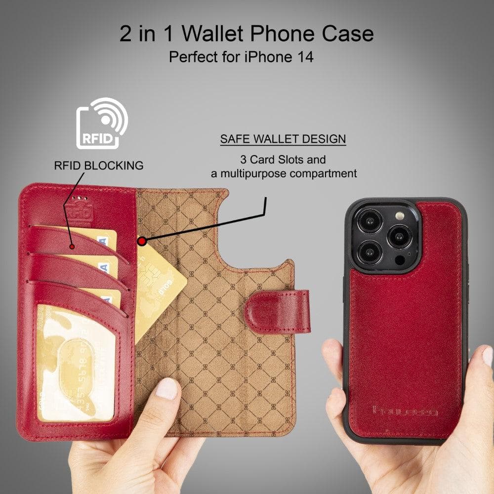 Magic iPhone 14 Series Detachable Colorful Genuine Leather Wallet Case