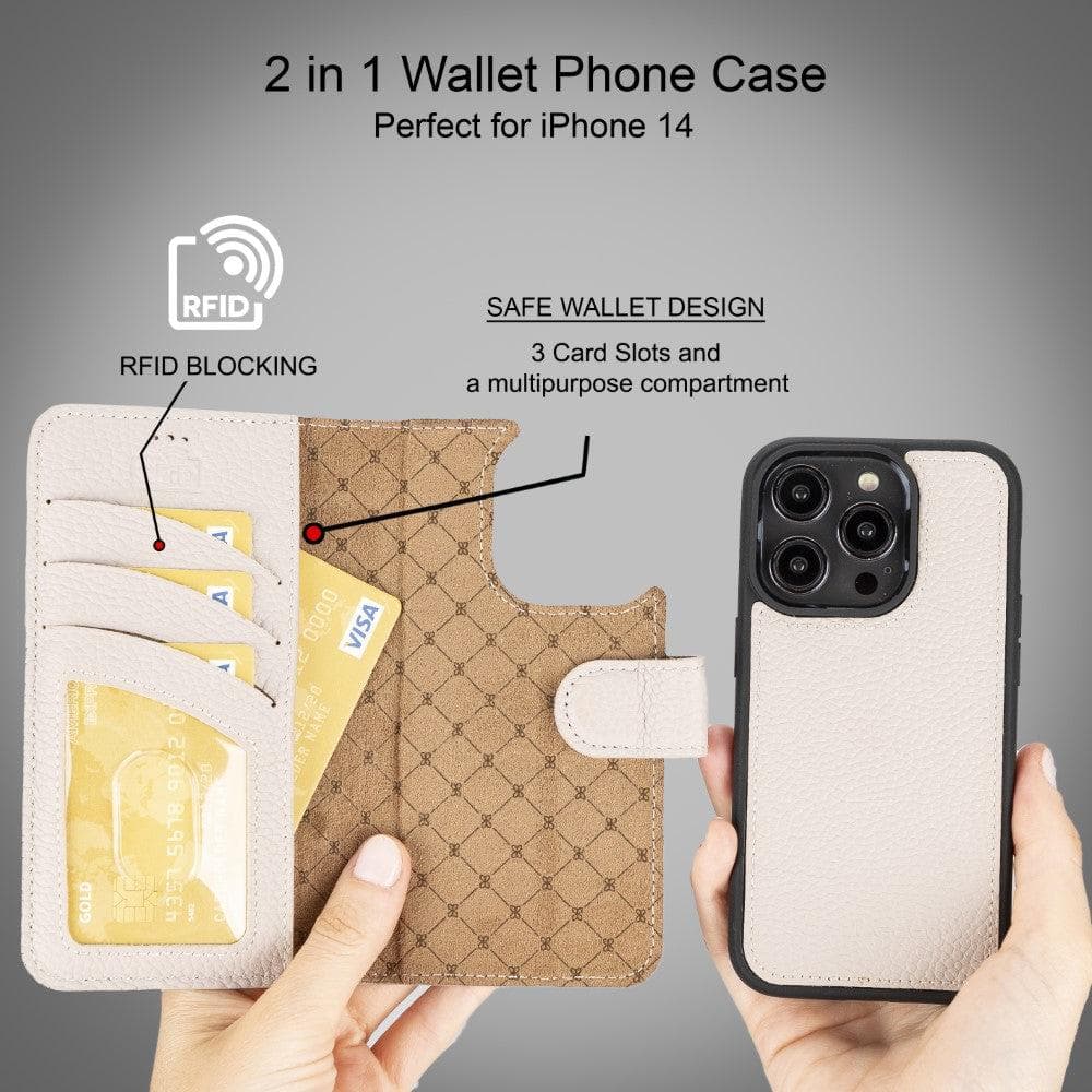 Magic iPhone 14 Series Detachable Colorful Genuine Leather Wallet Case