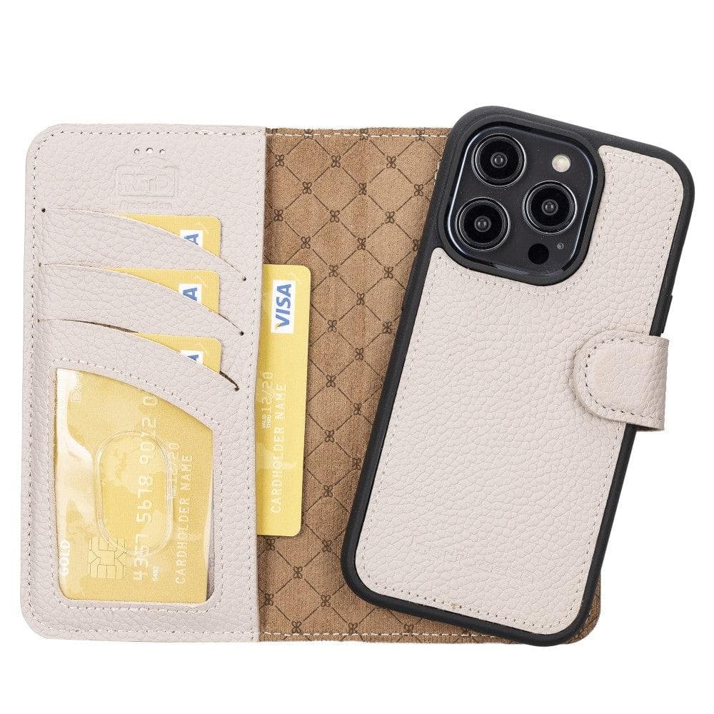 Magic iPhone 14 Series Detachable Colorful Genuine Leather Wallet Case