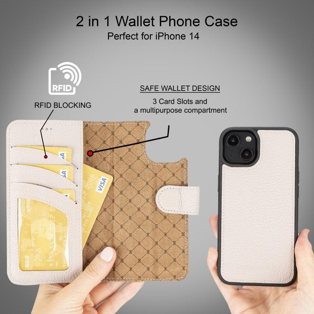 Magic iPhone 14 Series Detachable Colorful Genuine Leather Wallet Case