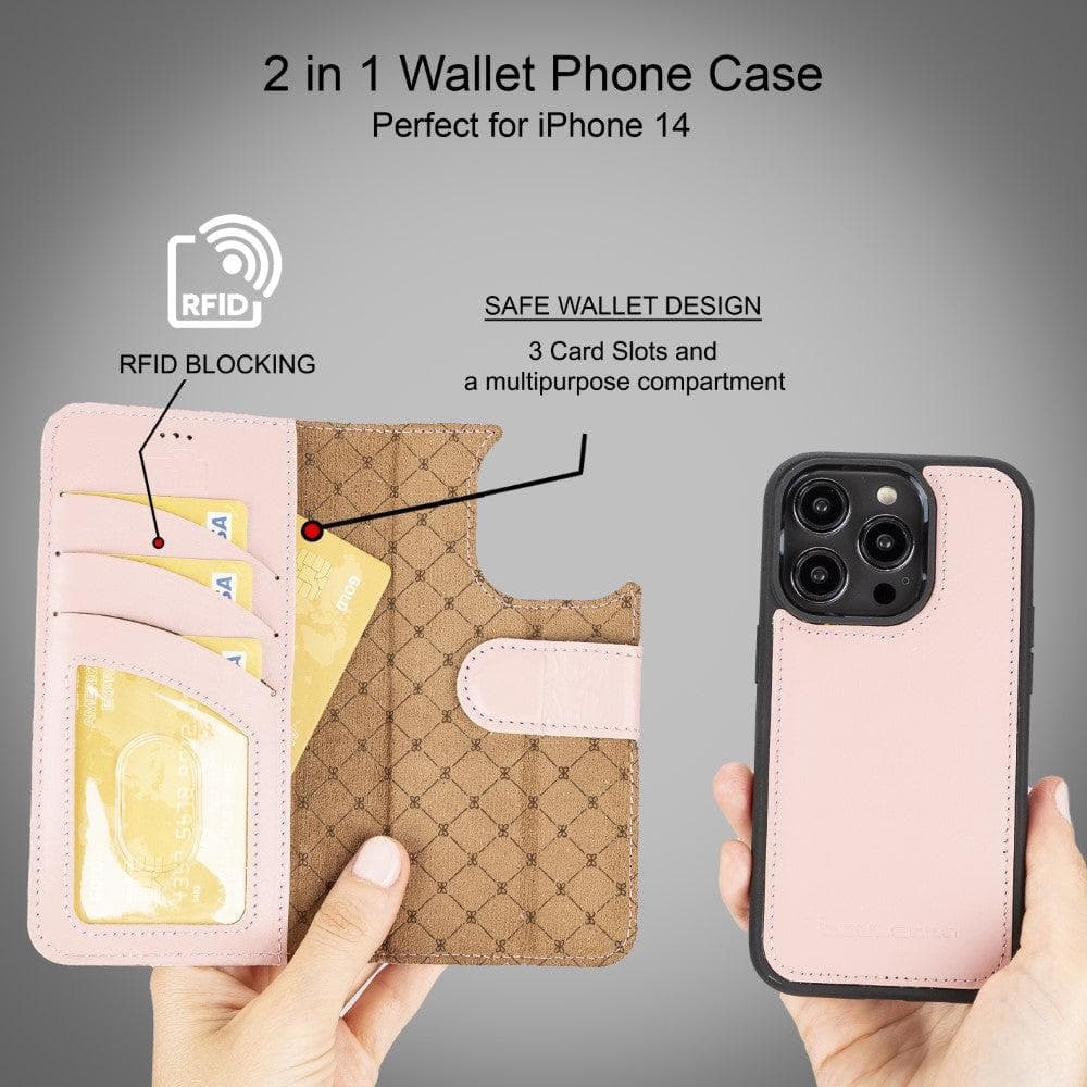 Magic iPhone 14 Series Detachable Colorful Genuine Leather Wallet Case