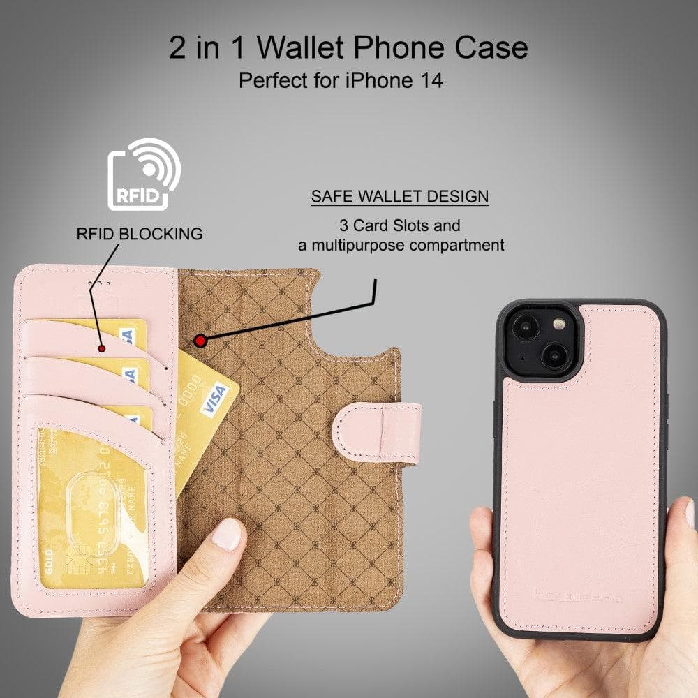 Magic iPhone 14 Series Detachable Colorful Genuine Leather Wallet Case