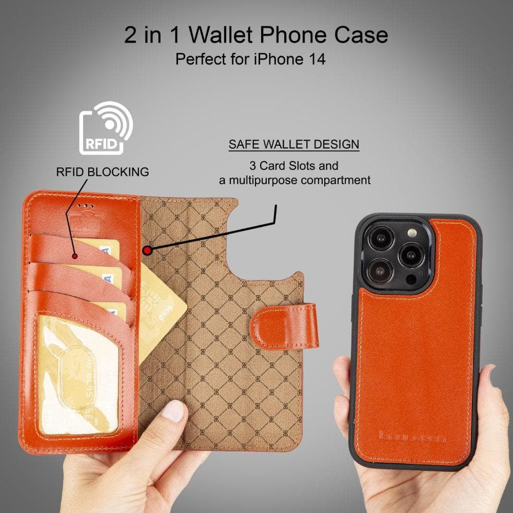 Magic iPhone 14 Series Detachable Colorful Genuine Leather Wallet Case