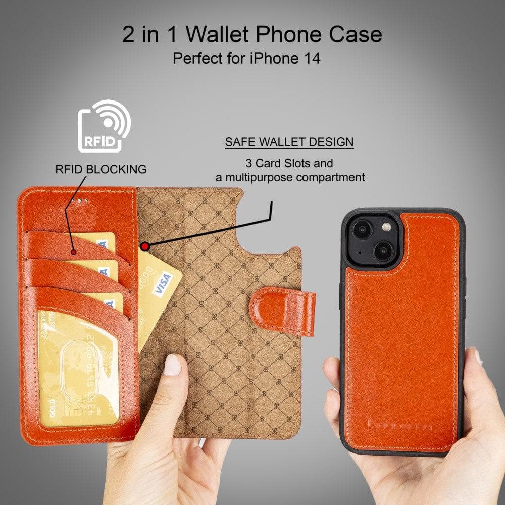 Magic iPhone 14 Series Detachable Colorful Genuine Leather Wallet Case