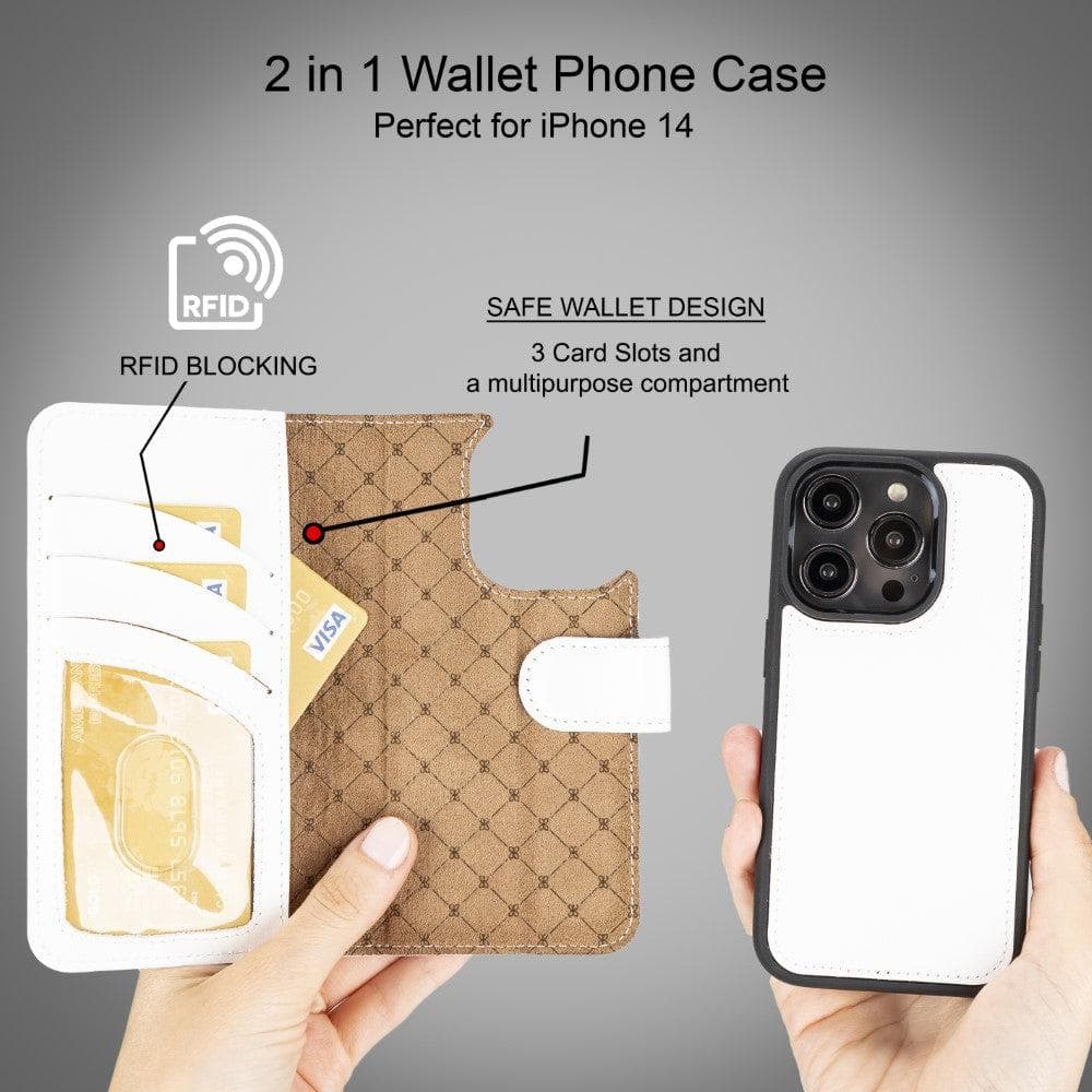 Magic iPhone 14 Series Detachable Colorful Genuine Leather Wallet Case