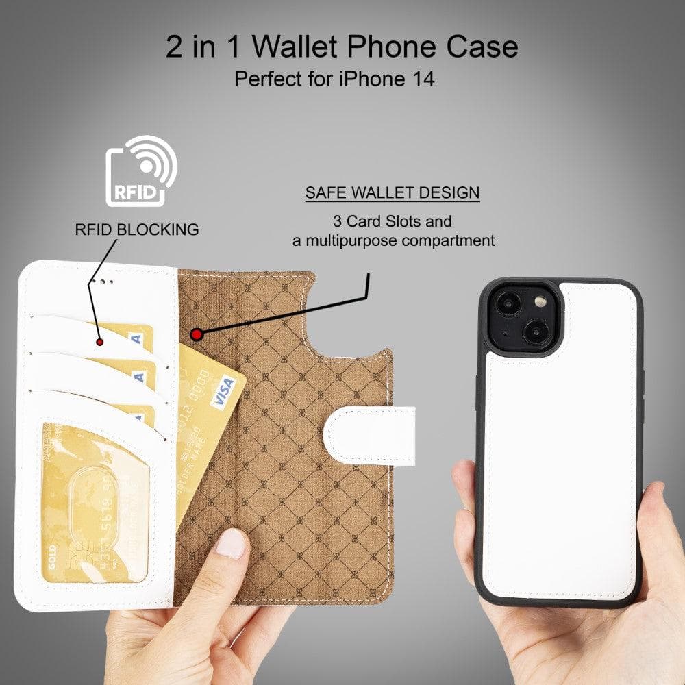 Magic iPhone 14 Series Detachable Colorful Genuine Leather Wallet Case