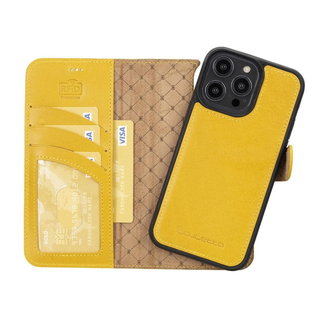 Magic iPhone 14 Series Detachable Colorful Genuine Leather Wallet Case