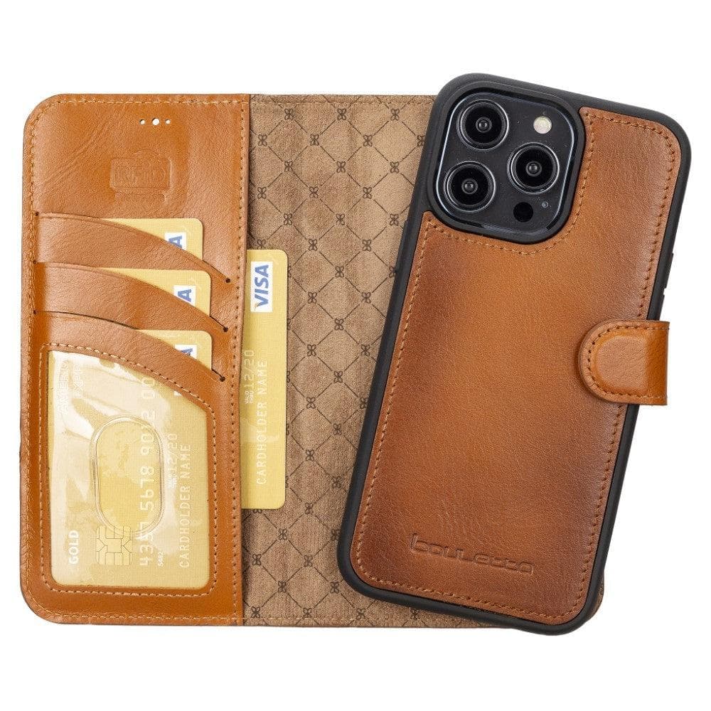 Magic iPhone 14 Series Detachable Darker Color Genuine Leather Wallet Case