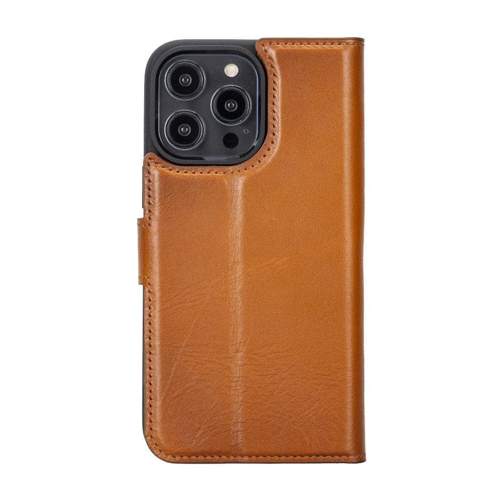 Magic iPhone 14 Series Detachable Darker Color Genuine Leather Wallet Case