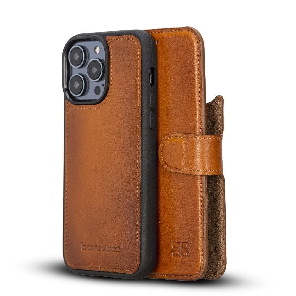 Magic iPhone 14 Series Detachable Darker Color Genuine Leather Wallet Case