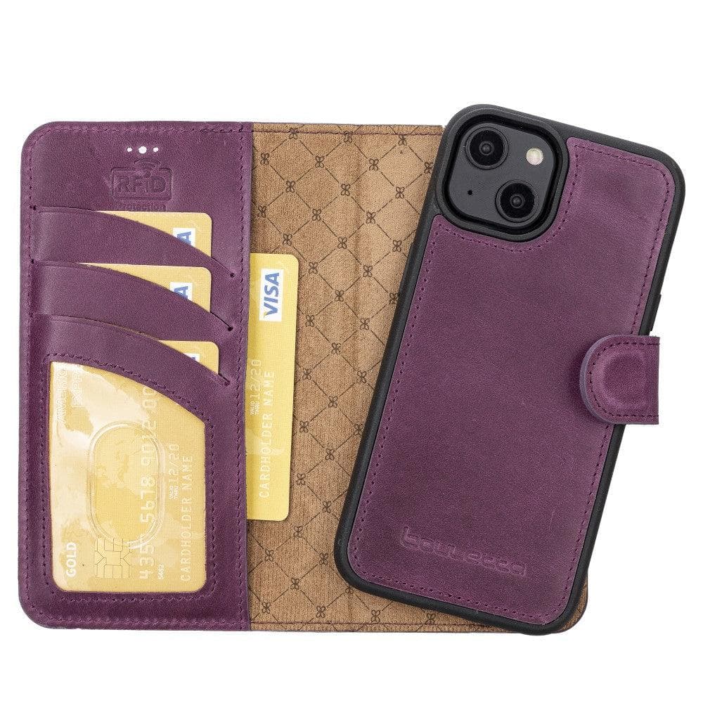 Magic iPhone 14 Series Detachable Darker Color Genuine Leather Wallet Case