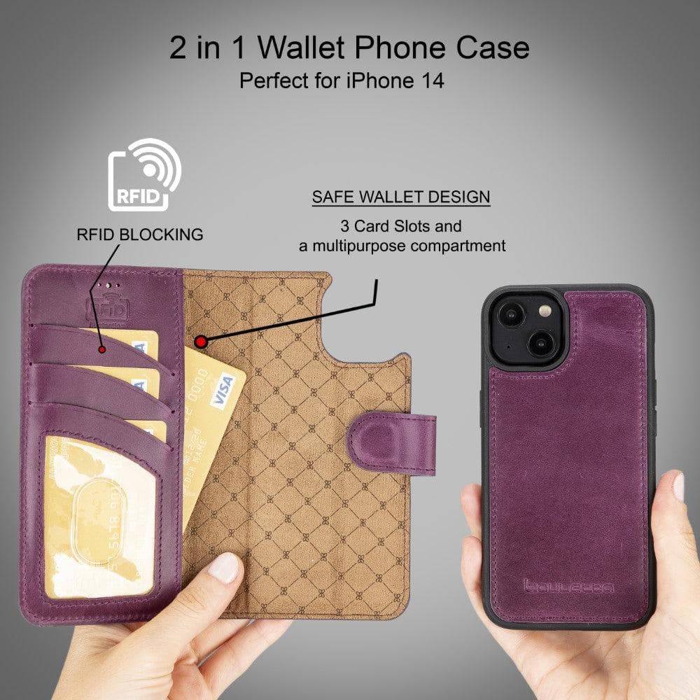 Magic iPhone 14 Series Detachable Darker Color Genuine Leather Wallet Case