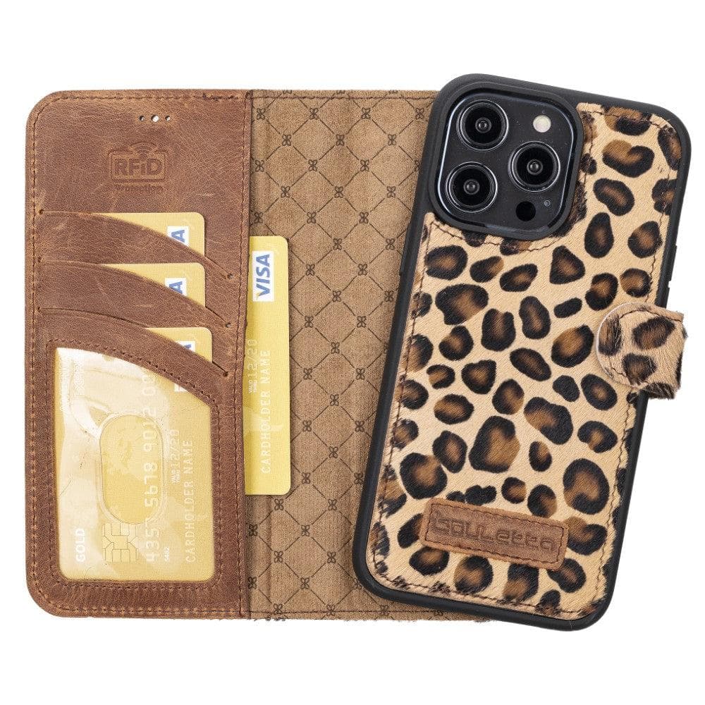 Magic iPhone 14 Series Detachable Darker Color Genuine Leather Wallet Case