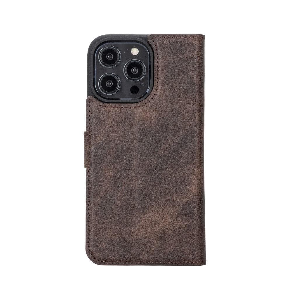 Magic iPhone 14 Series Detachable Darker Color Genuine Leather Wallet Case