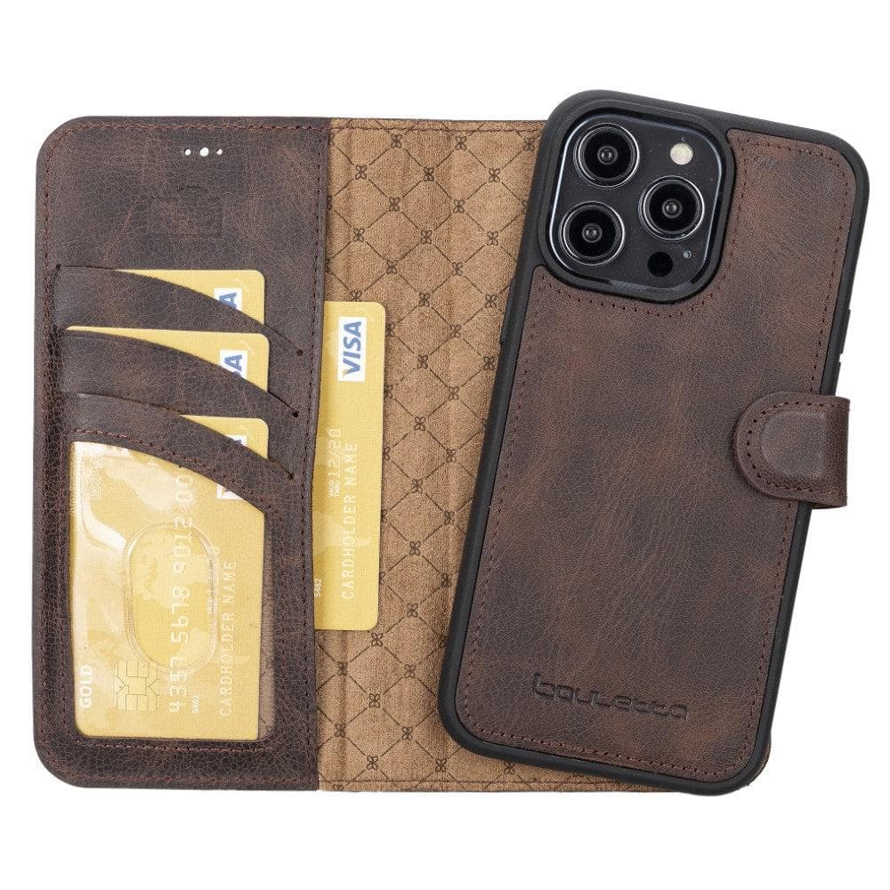 Magic iPhone 14 Series Detachable Darker Color Genuine Leather Wallet Case