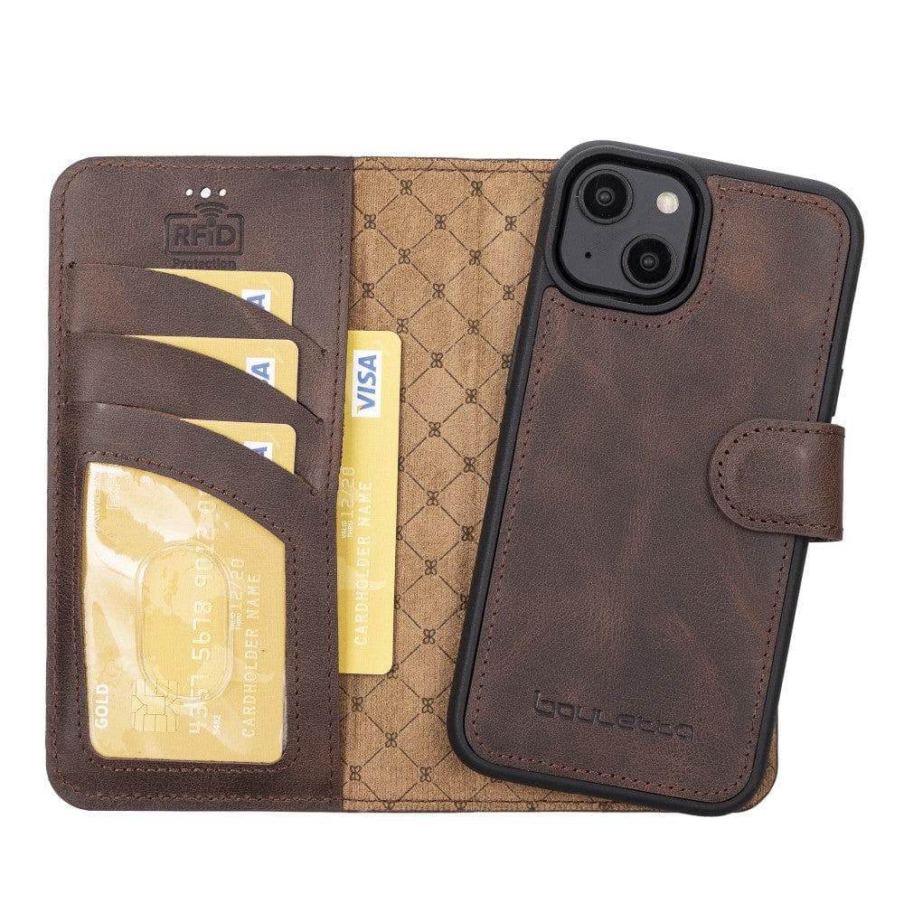 Magic iPhone 14 Series Detachable Darker Color Genuine Leather Wallet Case