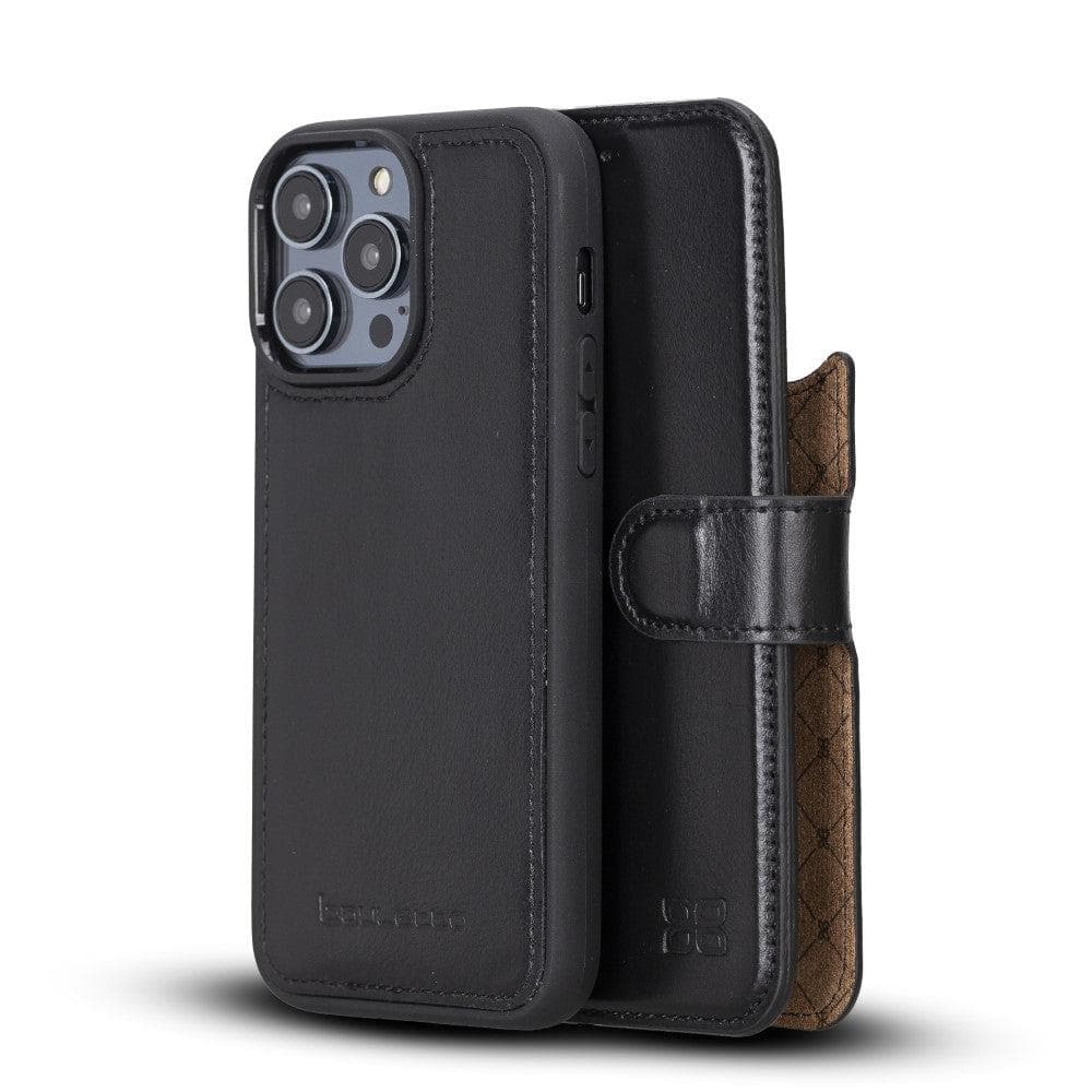 Magic iPhone 14 Series Detachable Darker Color Genuine Leather Wallet Case