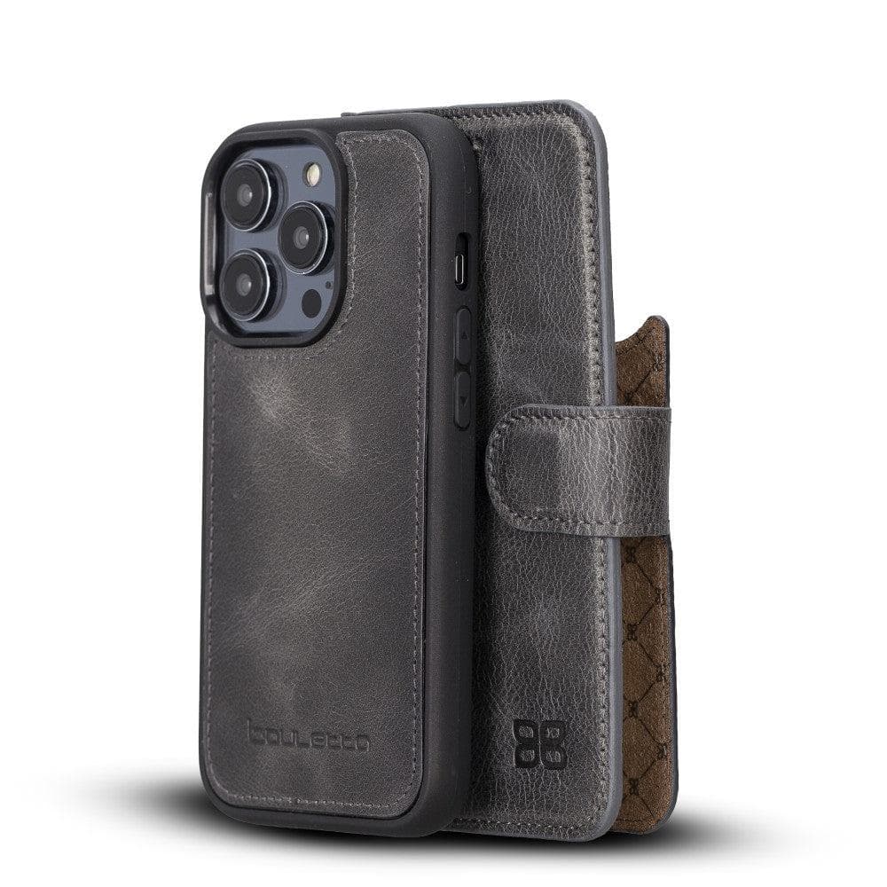 Magic iPhone 14 Series Detachable Darker Color Genuine Leather Wallet Case