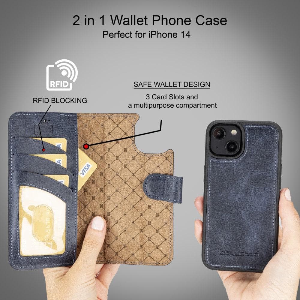 Magic iPhone 14 Series Detachable Darker Color Genuine Leather Wallet Case