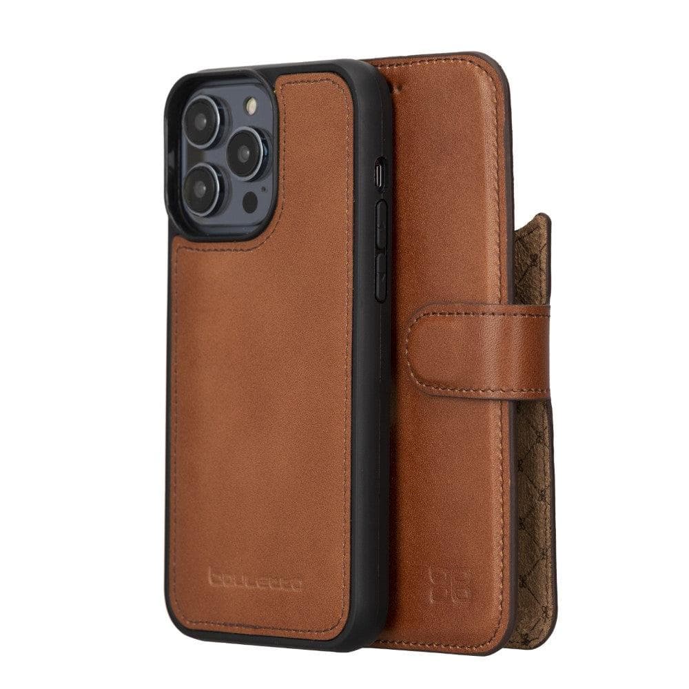 Magic iPhone 14 Series Detachable Darker Color Genuine Leather Wallet Case