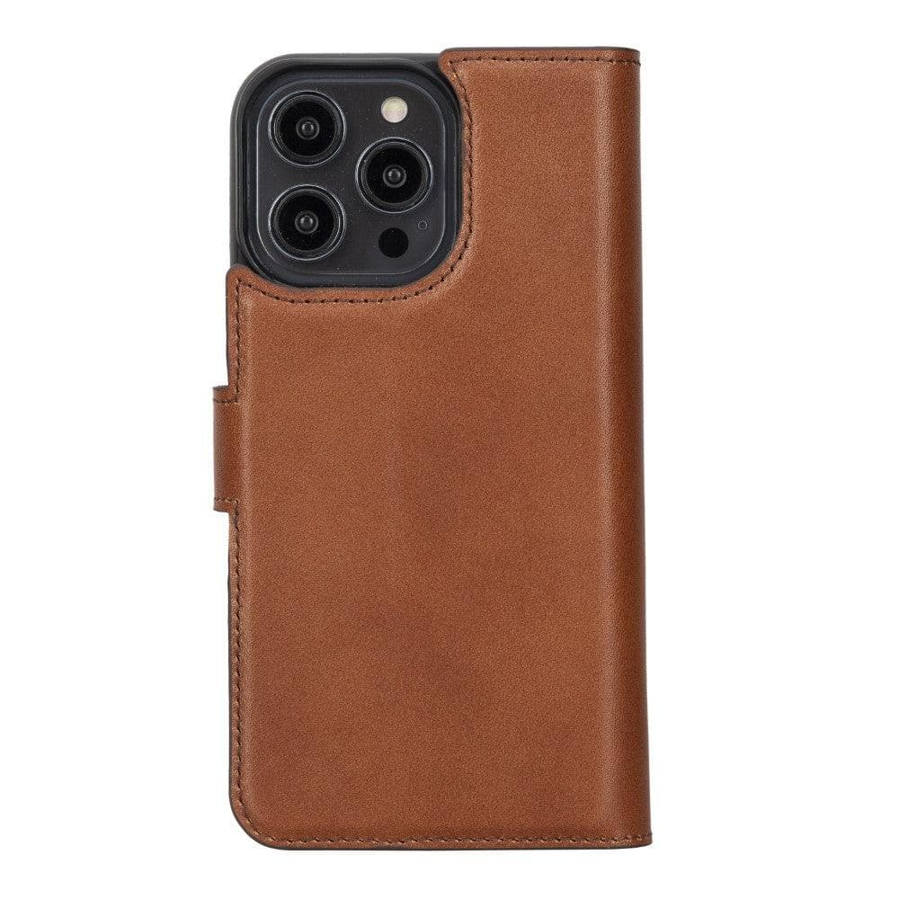 Magic iPhone 14 Series Detachable Darker Color Genuine Leather Wallet Case