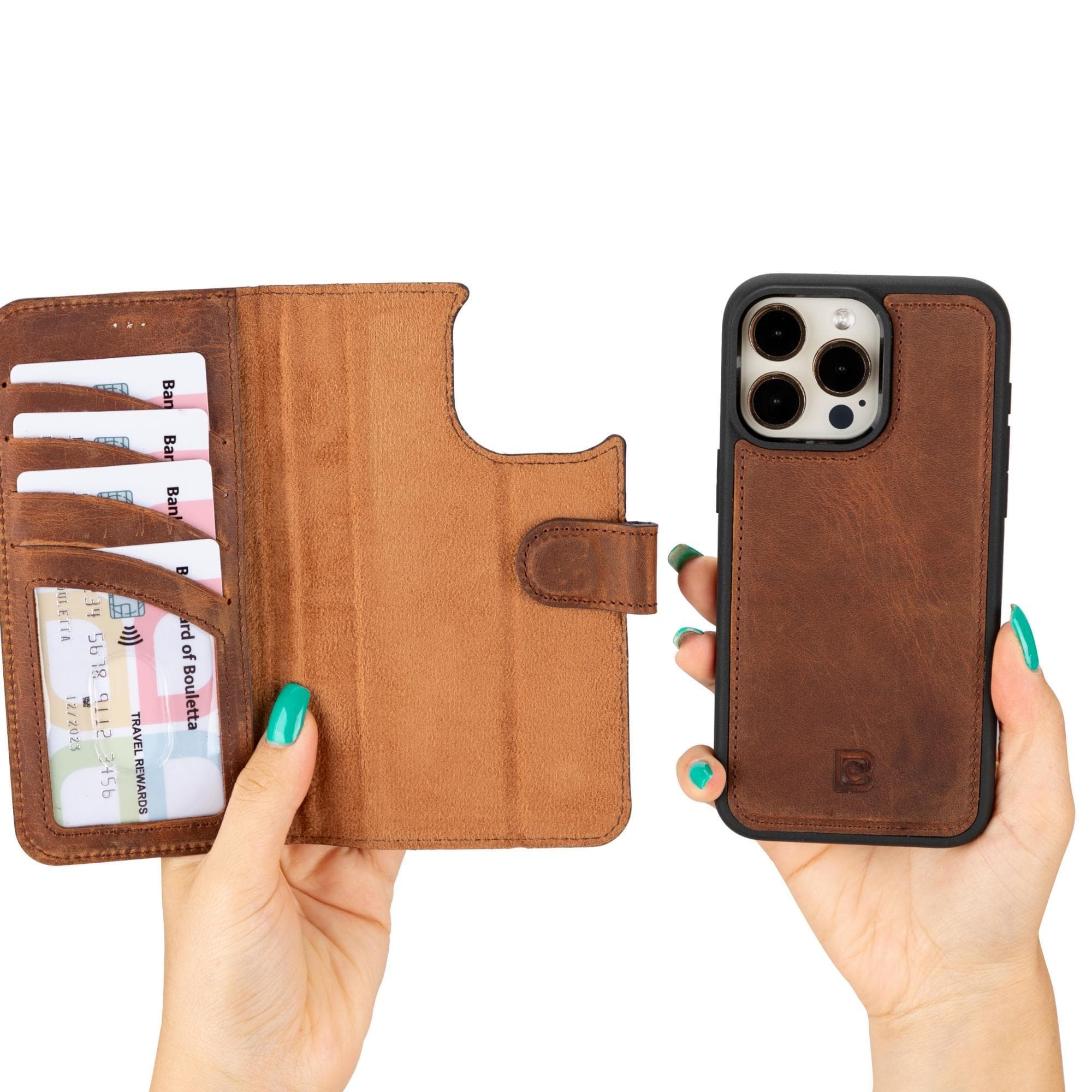 Magic iPhone 15 Series Detachable Genuine Leather Wallet Case