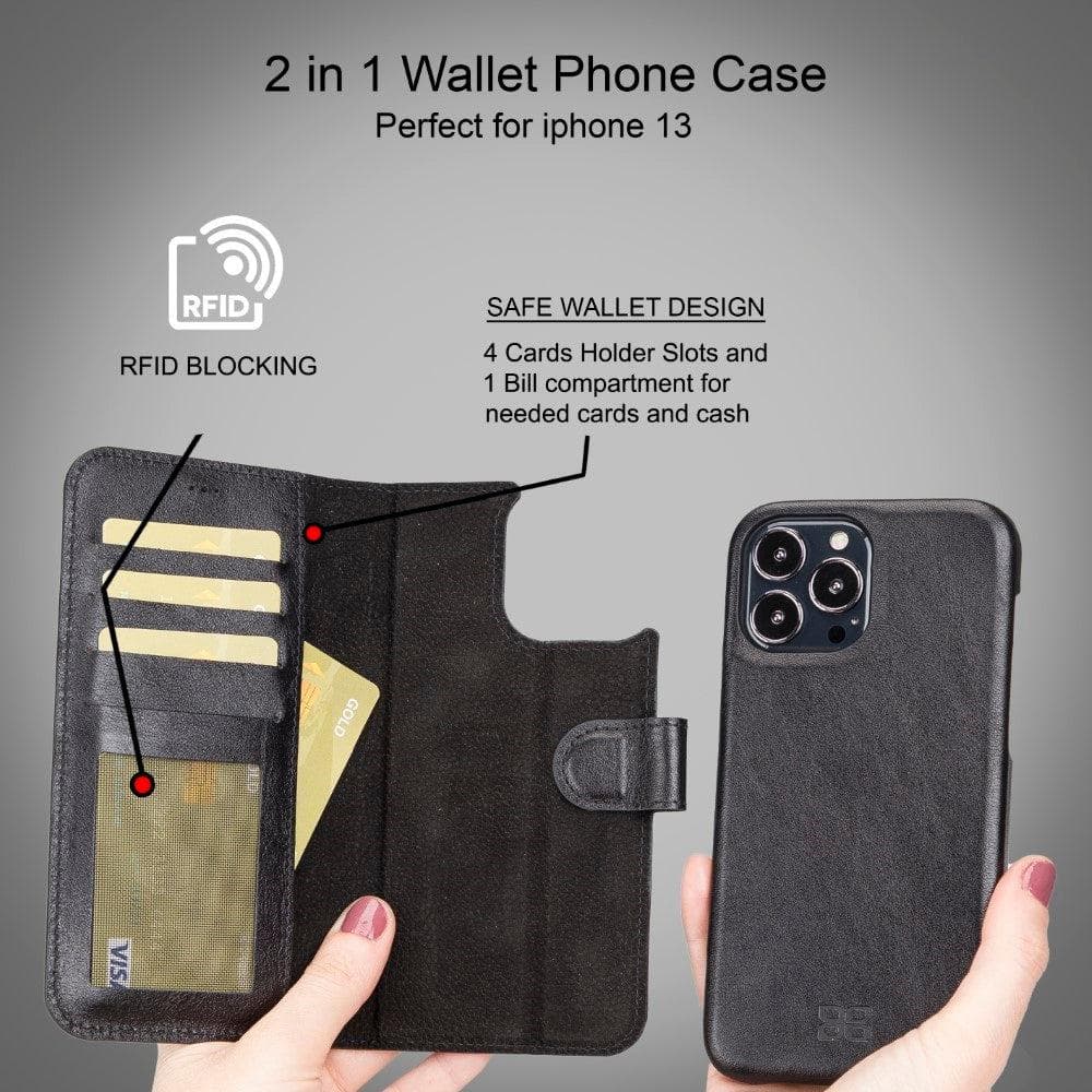 F360 Magic Wallet iPhone 13 Series Genuine Leather Detachable Wallet Case