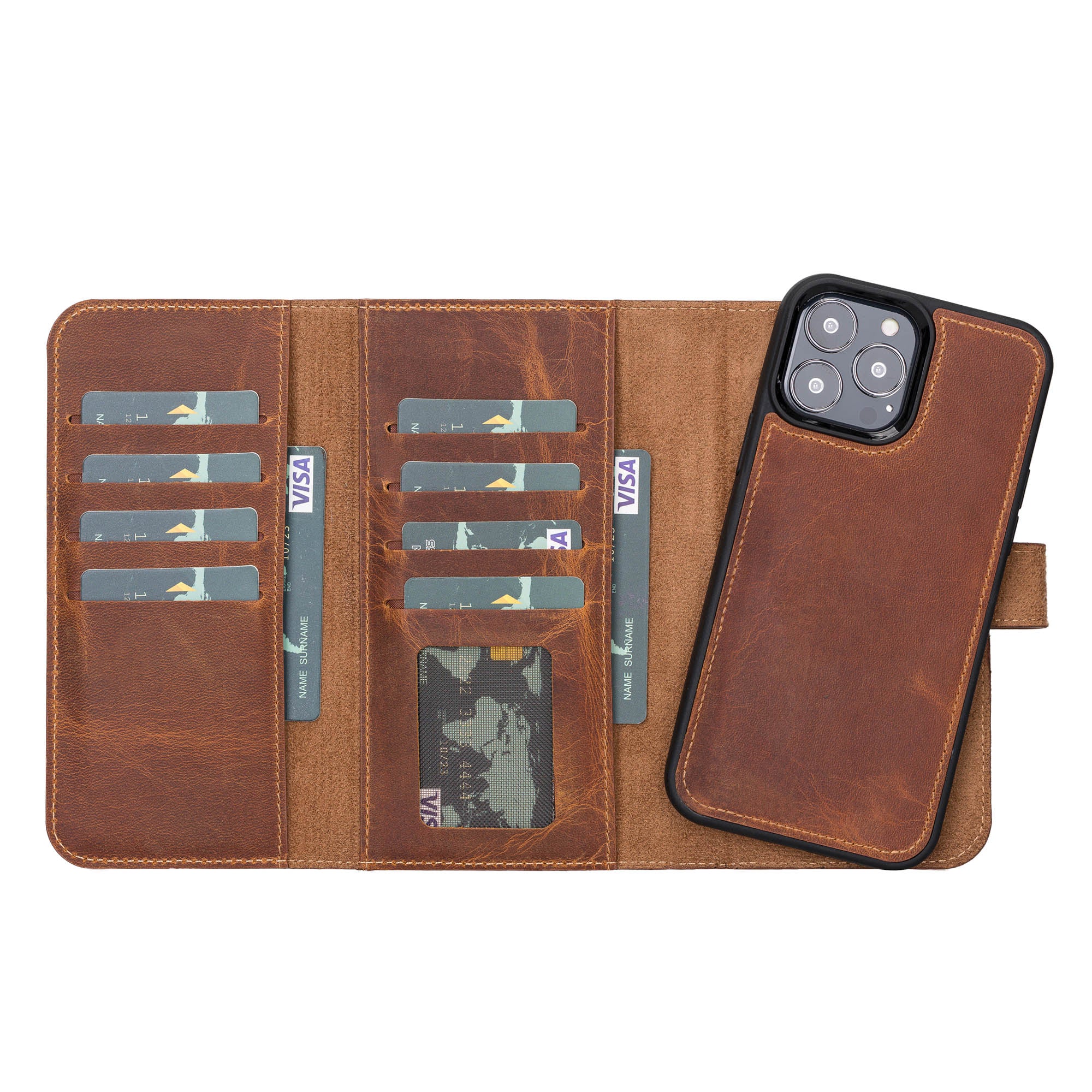 Santa iPhone 13 Series Magnetic Detachable Genuine Leather Wallet Case