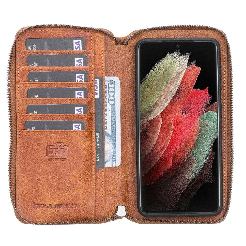 Pouch Magic Wallet Samsung Galaxy S21 Series Detachable and Zipper Genuine Leather Wallet Case - PMW