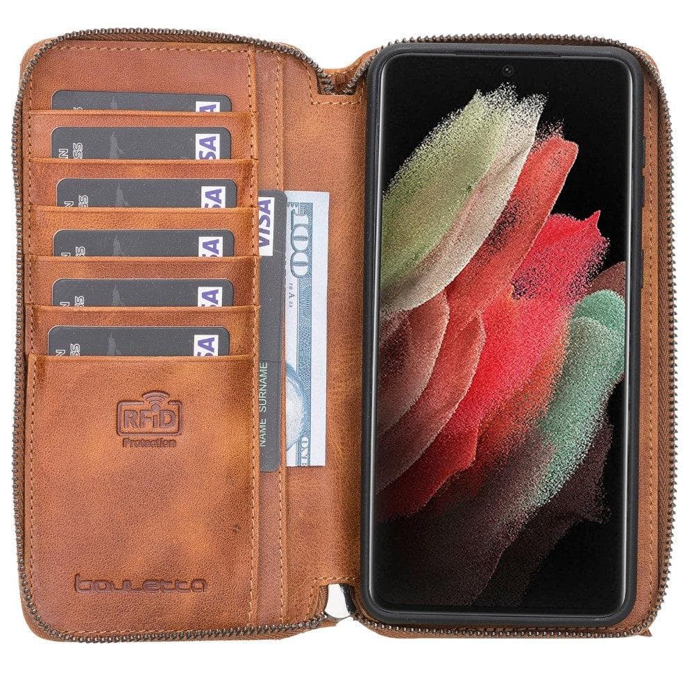 Pouch Magic Wallet Samsung Galaxy S21 Series Detachable and Zipper Genuine Leather Wallet Case - PMW