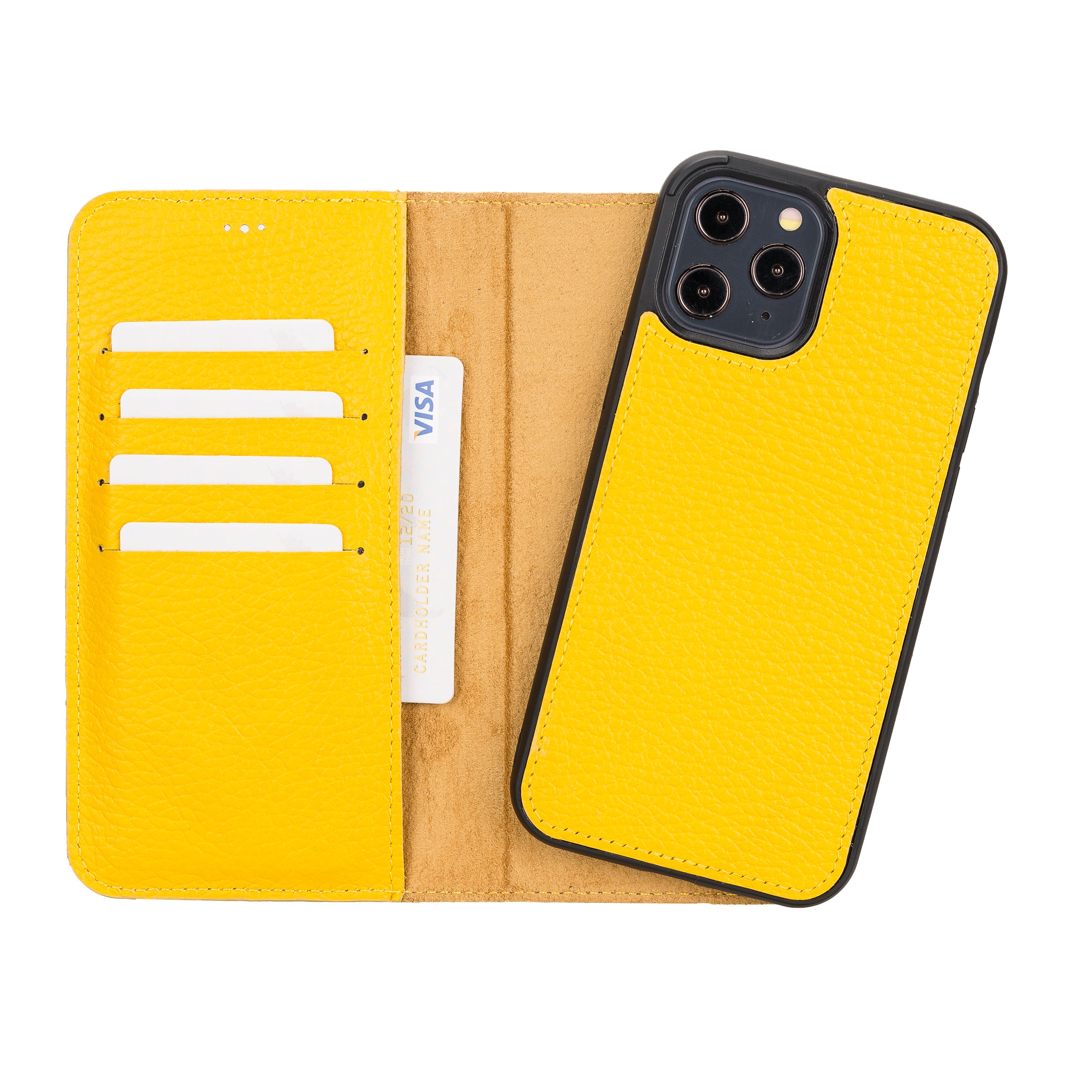 Magic Magnetic Detachable Leather Wallet Case for iPhone 12 Pro Max (6.7") - YELLOW - saracleather