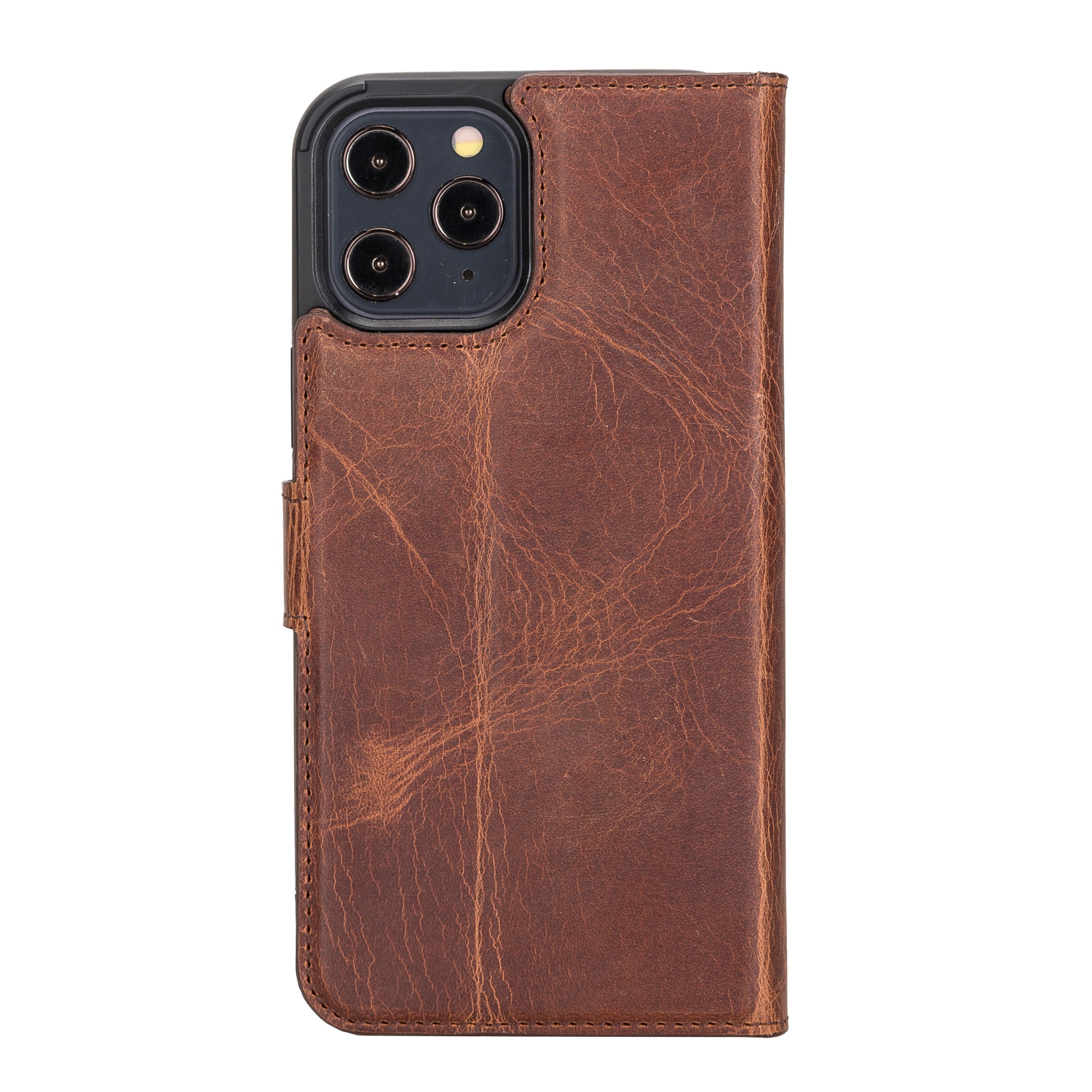 Magic Magnetic Detachable Leather Wallet Case for iPhone 12 Pro Max (6.7") - BROWN - saracleather